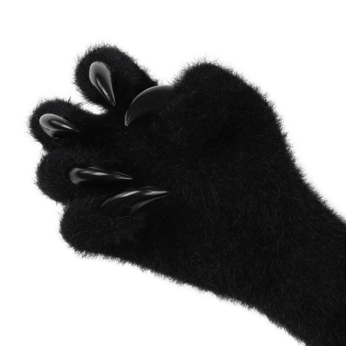 1 Pair Black Realistic Long Claw Gloves – Halloween Costume Beast Paw Prop with Resin Nails