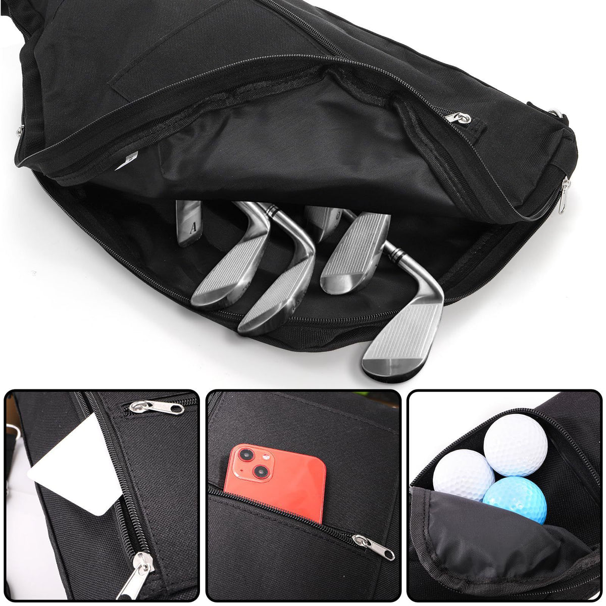 Blue Portable Waterproof Golf Club Bag – Lightweight Oxford Carry Sleeve with Padded Strap & Storage Pockets