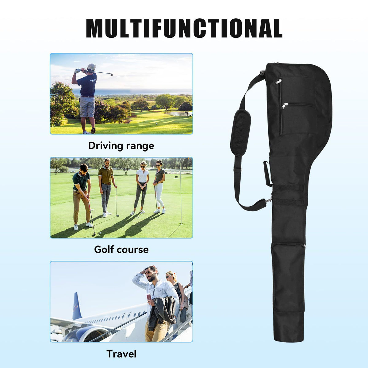 Blue Portable Waterproof Golf Club Bag – Lightweight Oxford Carry Sleeve with Padded Strap & Storage Pockets