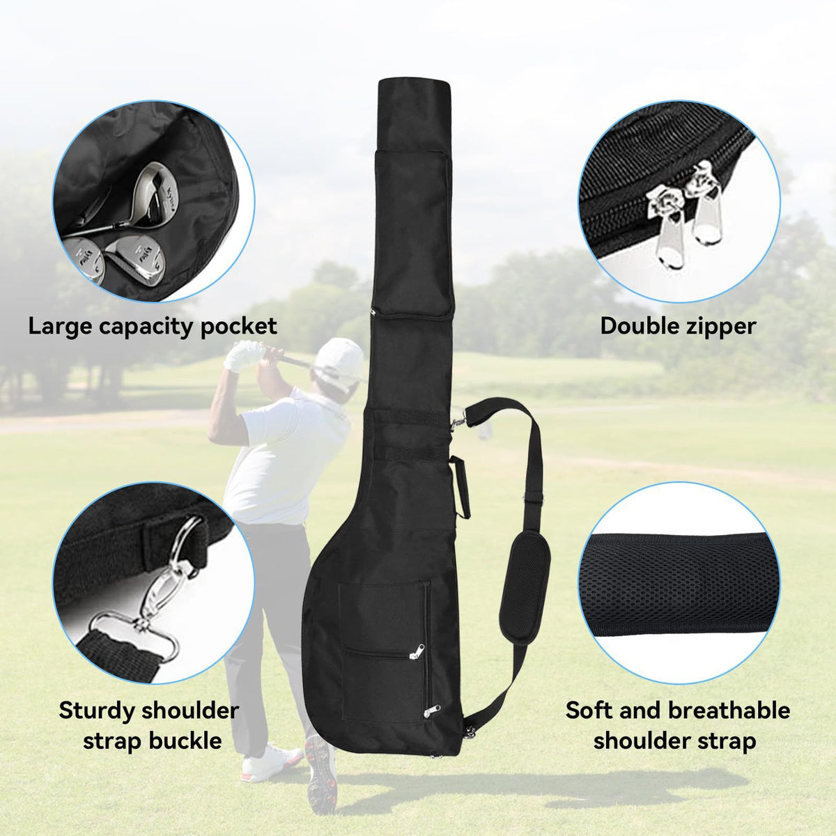 Blue Portable Waterproof Golf Club Bag – Lightweight Oxford Carry Sleeve with Padded Strap & Storage Pockets