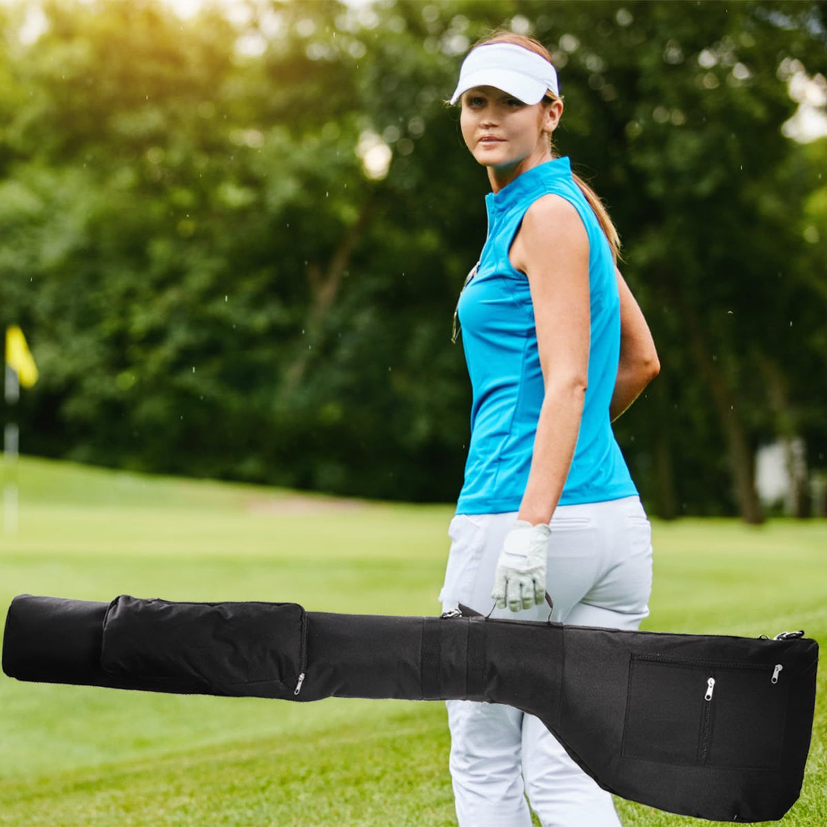 Blue Portable Waterproof Golf Club Bag – Lightweight Oxford Carry Sleeve with Padded Strap & Storage Pockets