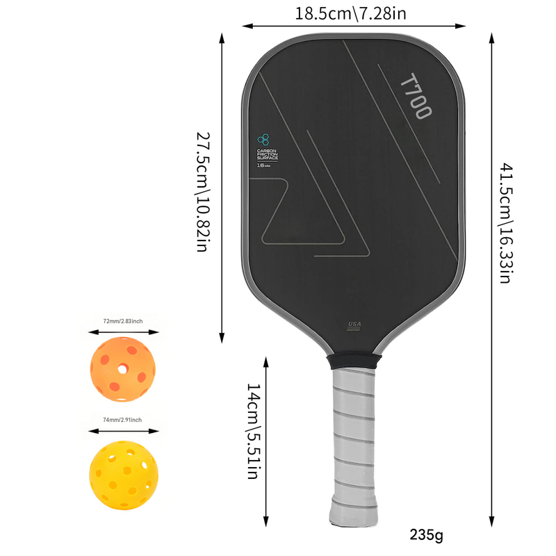 Grey T700 Carbon Fiber Pickleball Paddle Set – Lightweight Paddle with Carry Bag & 2 Balls