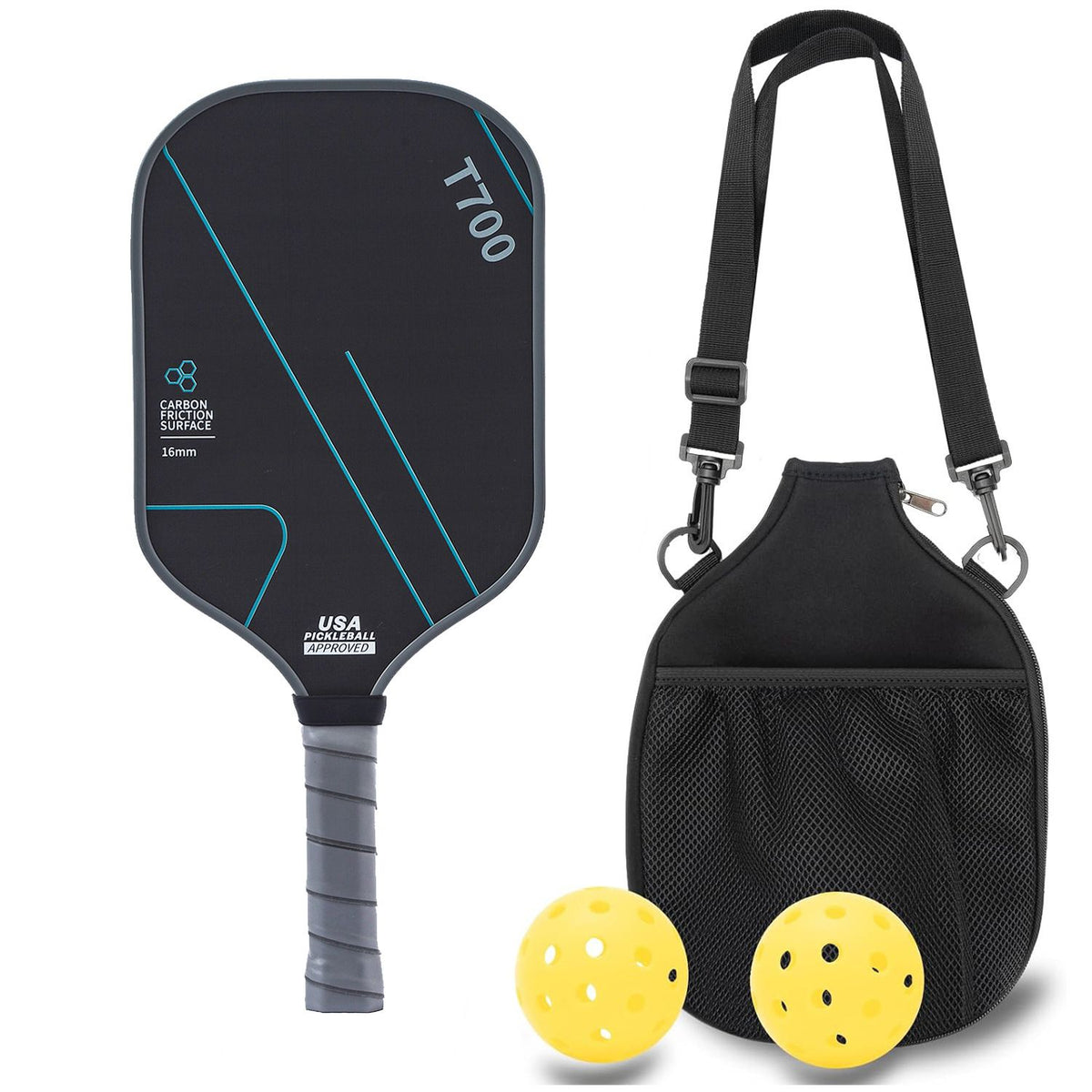 Blue and Black T700 Carbon Fiber Pickleball Paddle Set – Lightweight Paddle with Carry Bag & 2 Balls