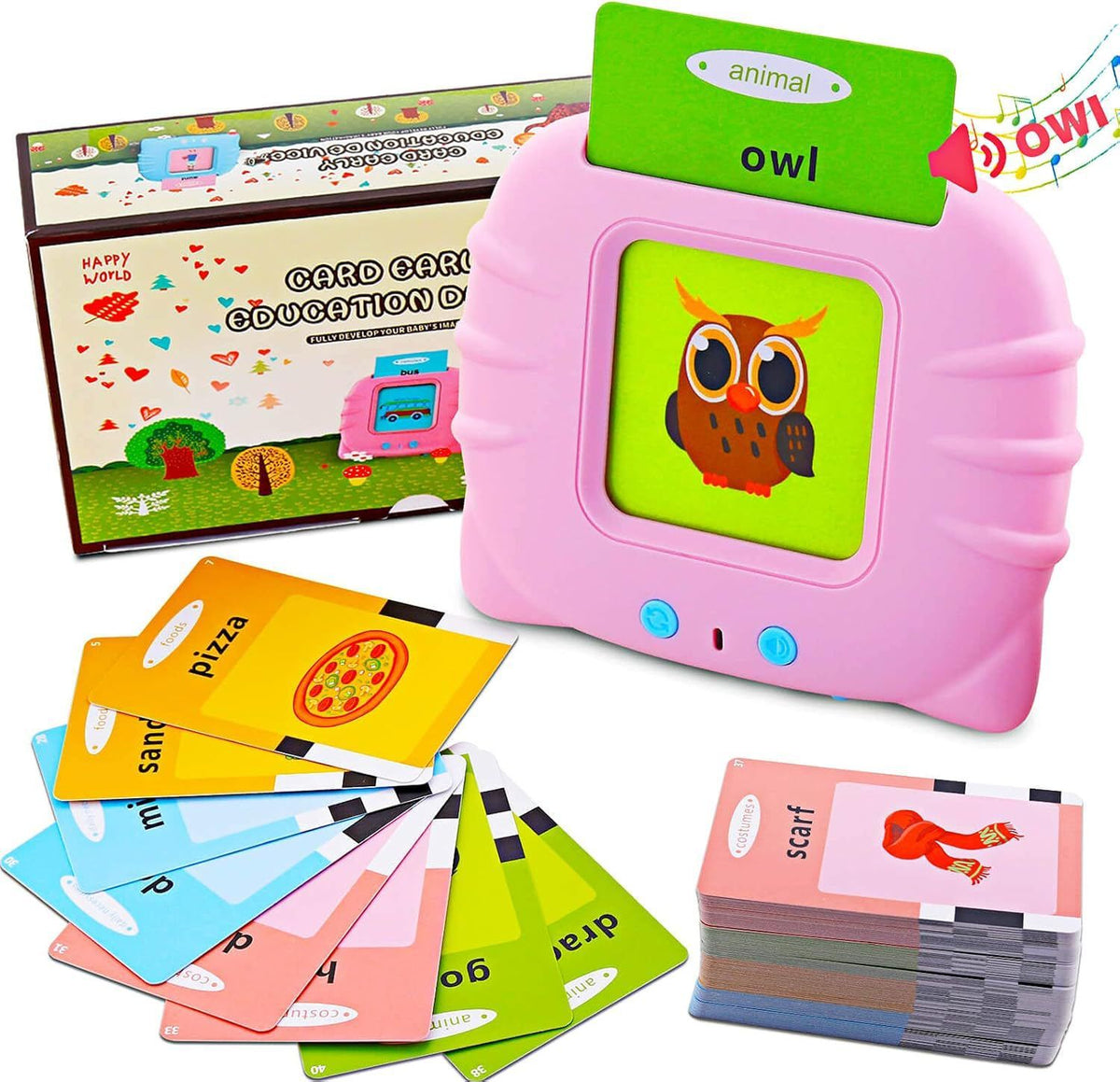 Blue Cat [Plain English] [112 Cards 224 Contents] Bilingual Early Learning Flash Card Reader - Interactive Audio Toy for Toddlers