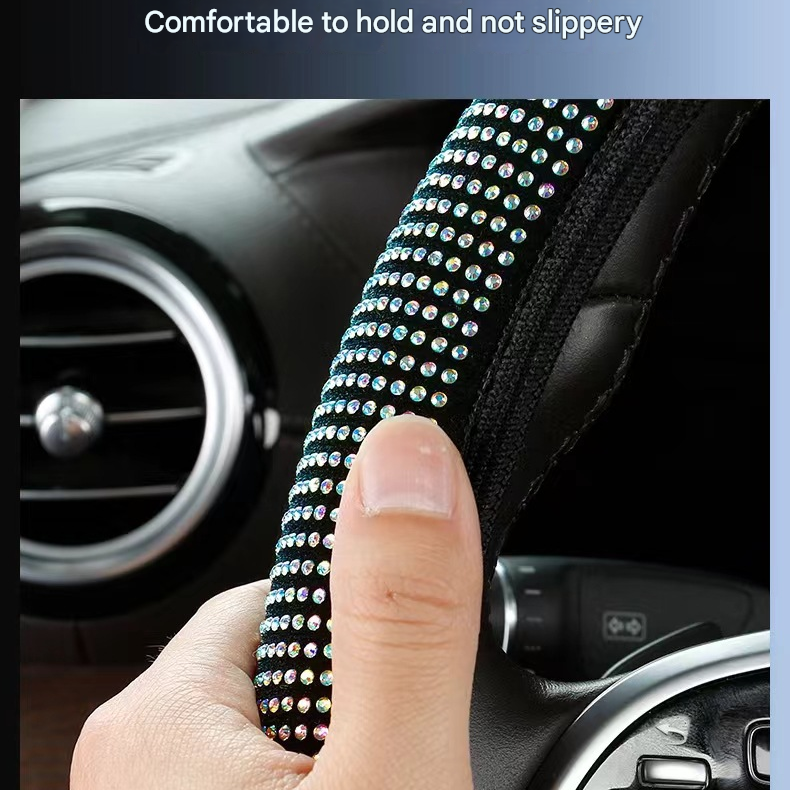 Colorful Crystal Rhinestone Steering Wheel Cover – Elastic Stretch Design with Full Diamond Embellishment