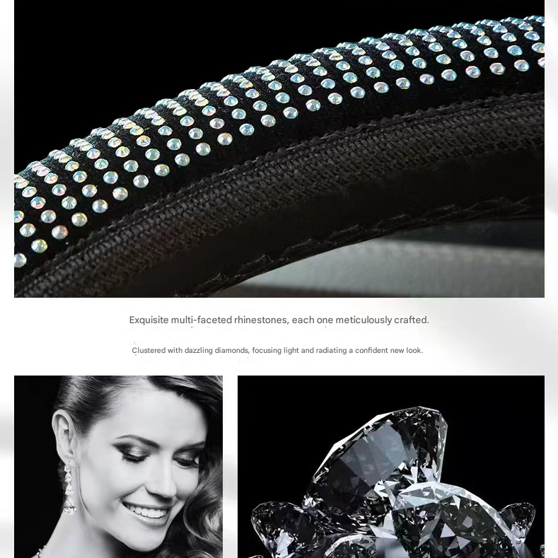 Colorful Crystal Rhinestone Steering Wheel Cover – Elastic Stretch Design with Full Diamond Embellishment