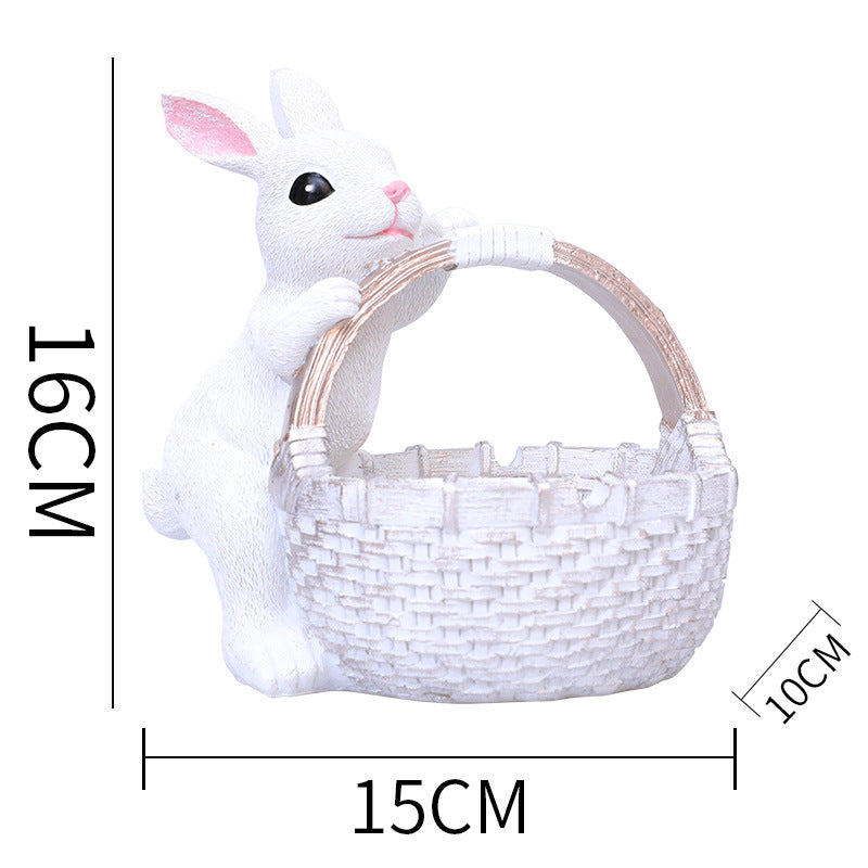 White Easter Rabbit Resin Decor with Basket – Festive Home Ornament for Spring and Holiday Display