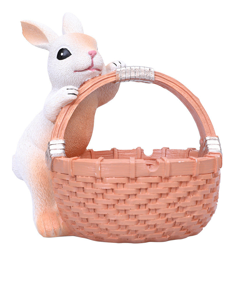 Orange Easter Rabbit Resin Decor with Basket – Festive Home Ornament for Spring and Holiday Display