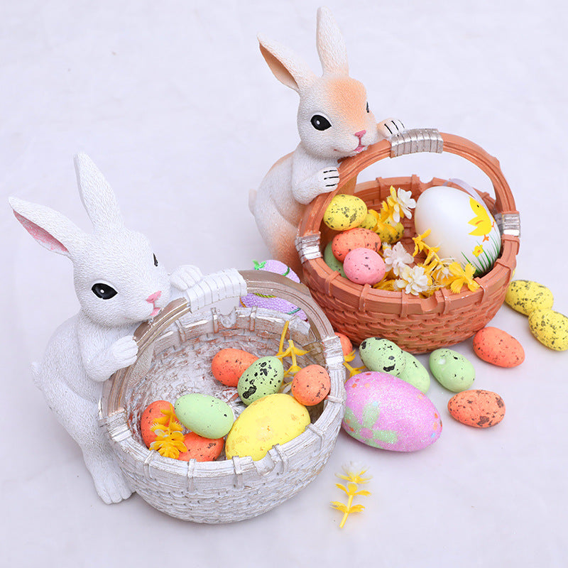 Orange Easter Rabbit Resin Decor with Basket – Festive Home Ornament for Spring and Holiday Display