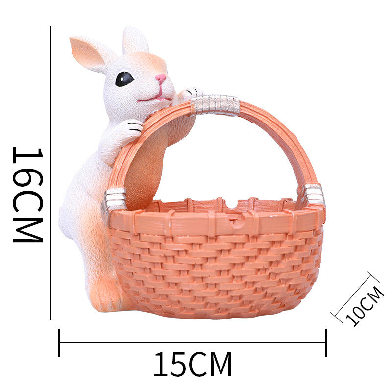 Orange Easter Rabbit Resin Decor with Basket – Festive Home Ornament for Spring and Holiday Display