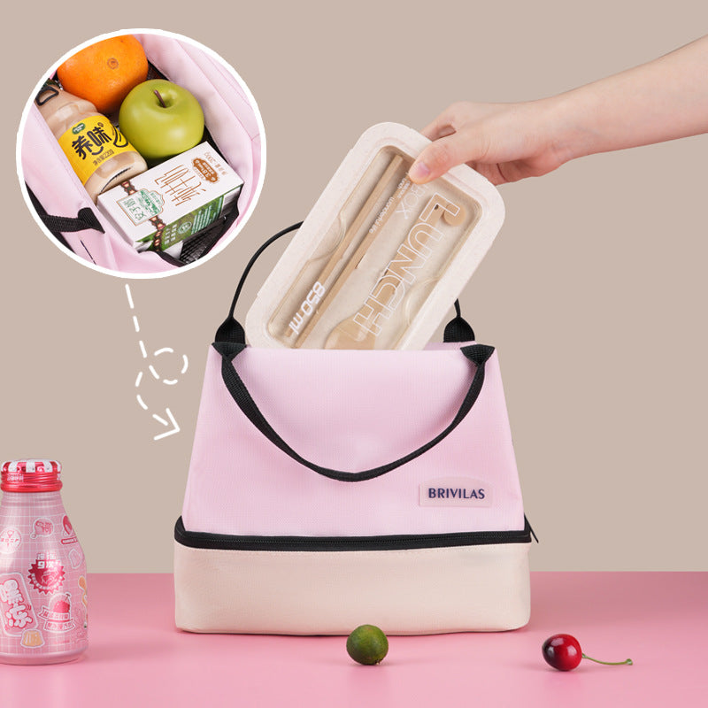 Pink Double-Layer Insulated Lunch Bag with Aluminum Foil Lining, Thermal Food Carrier for Hot & Cold Meals – Large Capacity, Reusable & Easy to Clean