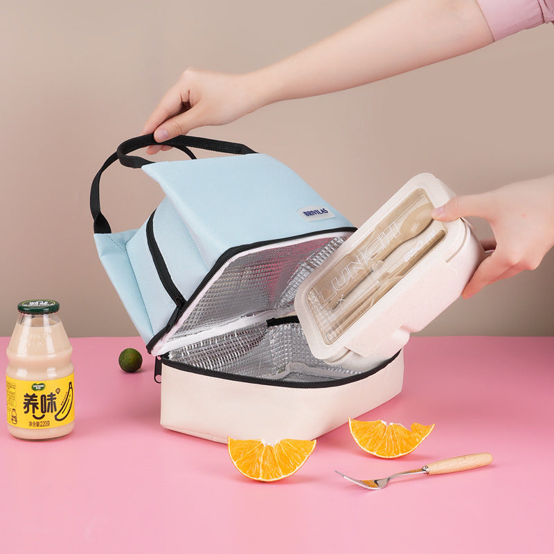 Pink Double-Layer Insulated Lunch Bag with Aluminum Foil Lining, Thermal Food Carrier for Hot & Cold Meals – Large Capacity, Reusable & Easy to Clean