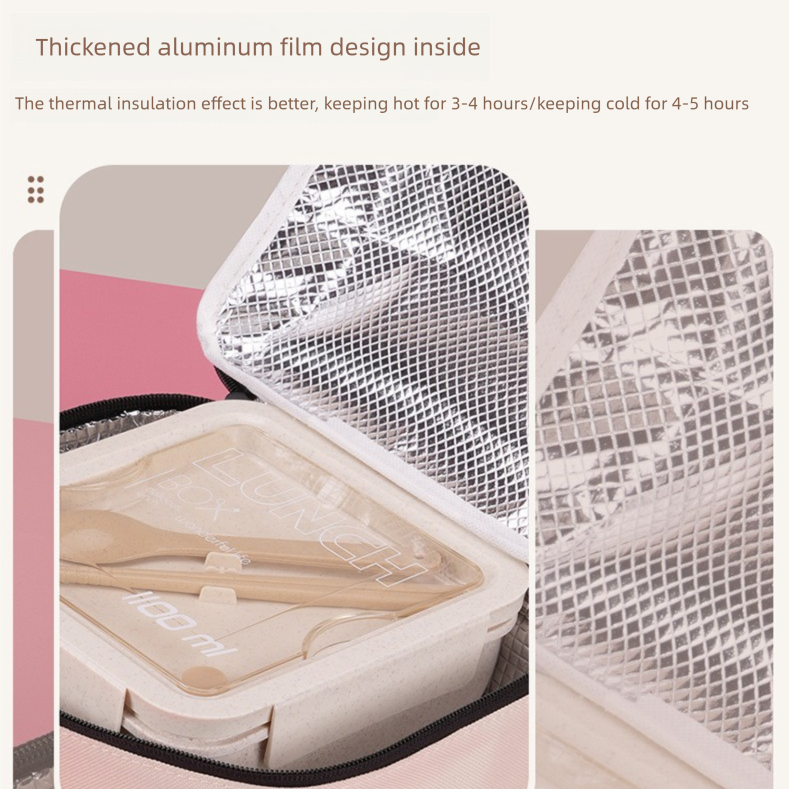 Pink Double-Layer Insulated Lunch Bag with Aluminum Foil Lining, Thermal Food Carrier for Hot & Cold Meals – Large Capacity, Reusable & Easy to Clean