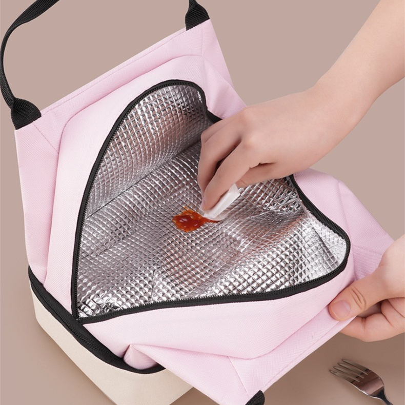 Pink Double-Layer Insulated Lunch Bag with Aluminum Foil Lining, Thermal Food Carrier for Hot & Cold Meals – Large Capacity, Reusable & Easy to Clean