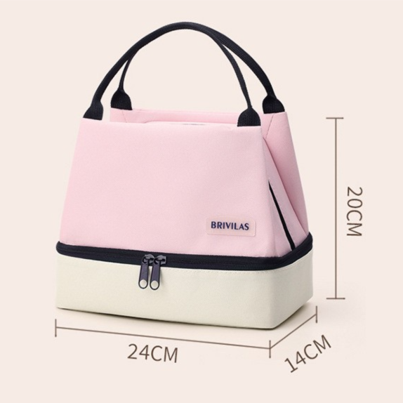 Pink Double-Layer Insulated Lunch Bag with Aluminum Foil Lining, Thermal Food Carrier for Hot & Cold Meals – Large Capacity, Reusable & Easy to Clean