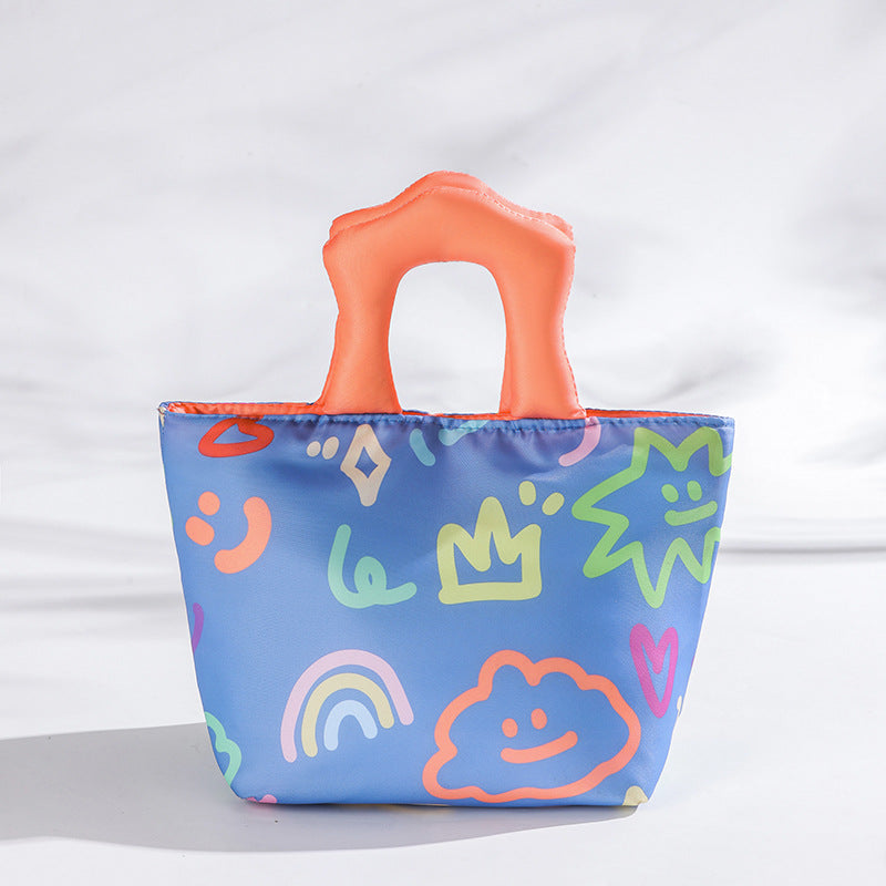 Blue and orange handbag Insulated Lunch Bag – Multi-Color Printed Tote with Padded Handle for Students & Office Workers
