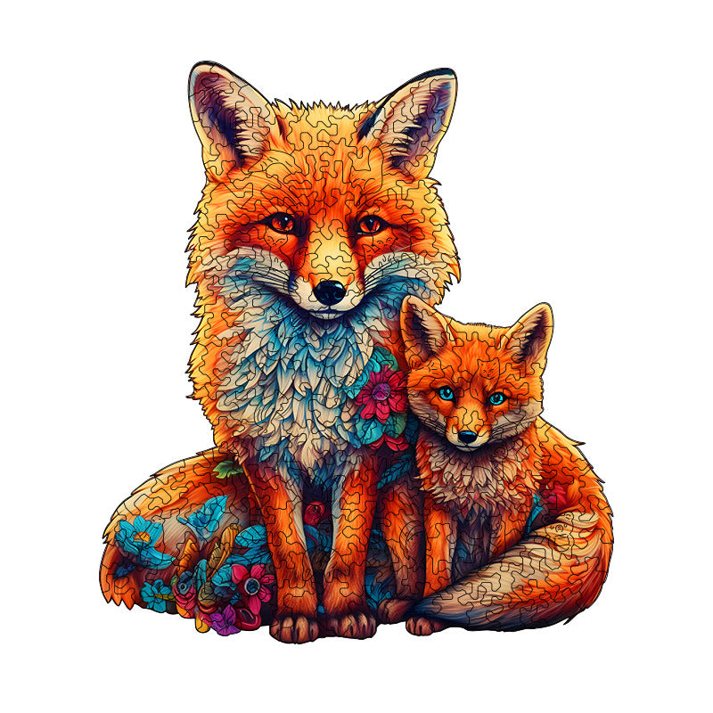 Irregular-Shaped Puzzle – A3 Size (33×43cm), 210-Piece Design, 4mm Thickness, Compact Packaging(A mother fox and her cub)
