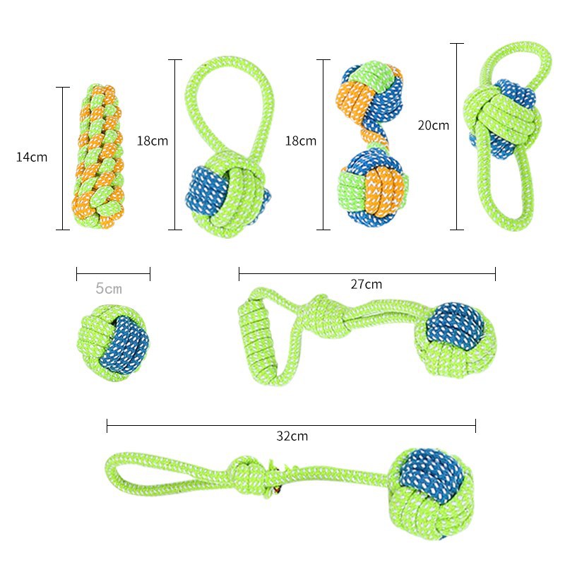 7-Piece Red and Green Durable Cotton Rope Dog Toy Set - Washable Knotted Ball & Tug Toys for Aggressive Chewers, Interactive Teeth Cleaning Pet Toy for Small to Medium Dogs & Cats