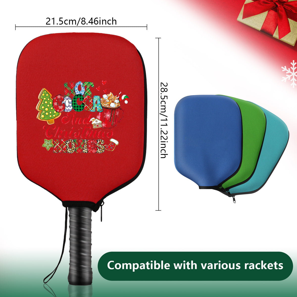 Black Neoprene Pickleball Paddle Cover Protective Case with Fun Graphic Design Durable Beach Tennis Racket Sleeve Bag for Table Tennis Paddles Shockproof Sports Equipment Storage(Style:1)
