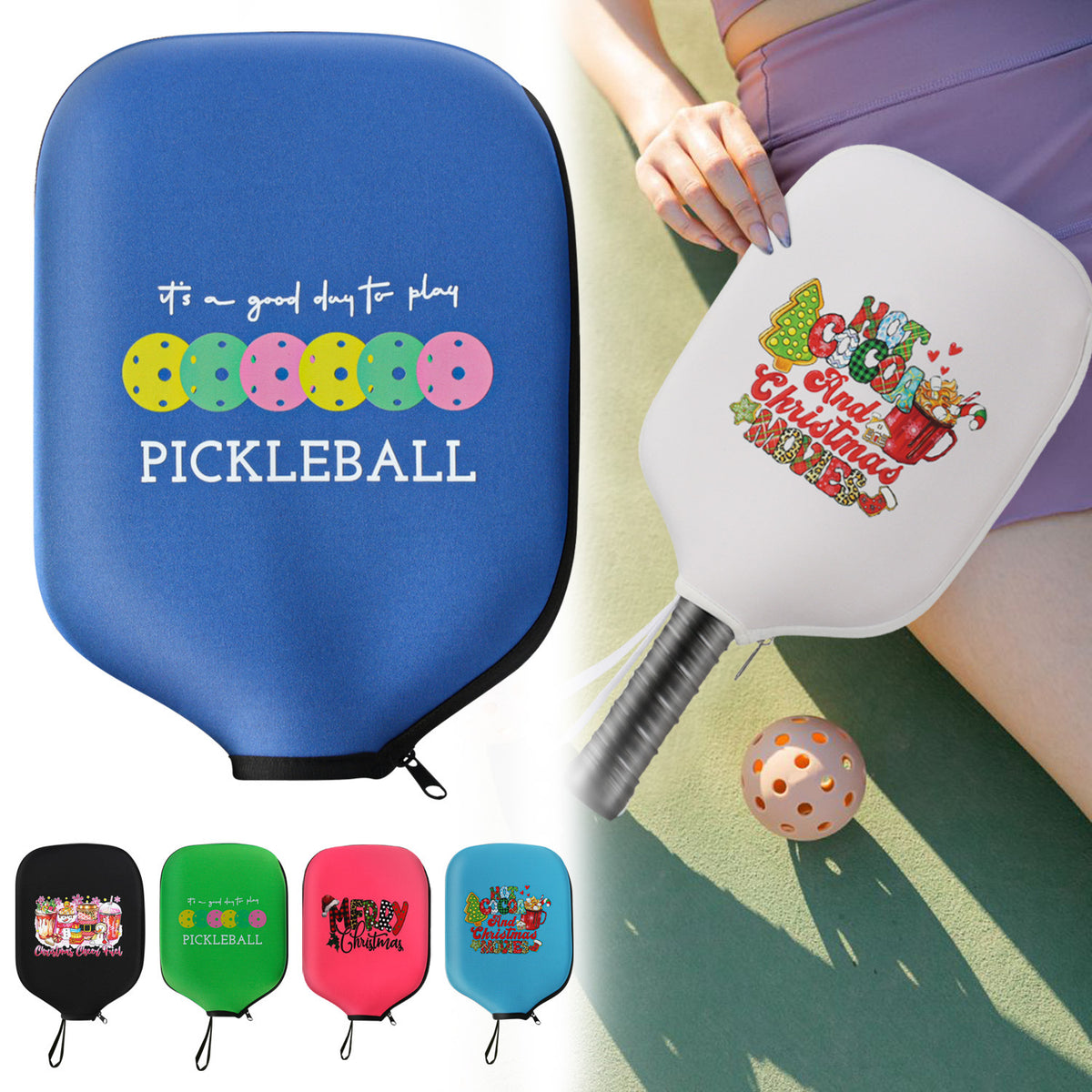 Black Neoprene Pickleball Paddle Cover Protective Case with Fun Graphic Design Durable Beach Tennis Racket Sleeve Bag for Table Tennis Paddles Shockproof Sports Equipment Storage(Style:4)