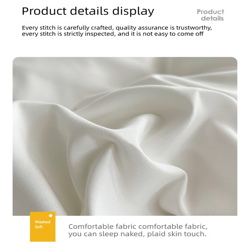 Light green and light camel color Washed Cotton Bedding Set - Solid Color Fitted Sheet Style, 4-Piece Set for 1.8m Bed, Includes 10 Random Color Quilt Fasteners