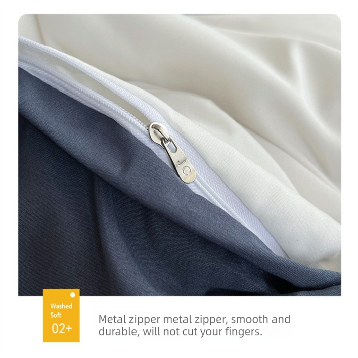 Dark gray matcha Washed Cotton Bedding Set - Solid Color Fitted Sheet Style, 4-Piece Set for 1.8m Bed, Includes 10 Random Color Quilt Fasteners