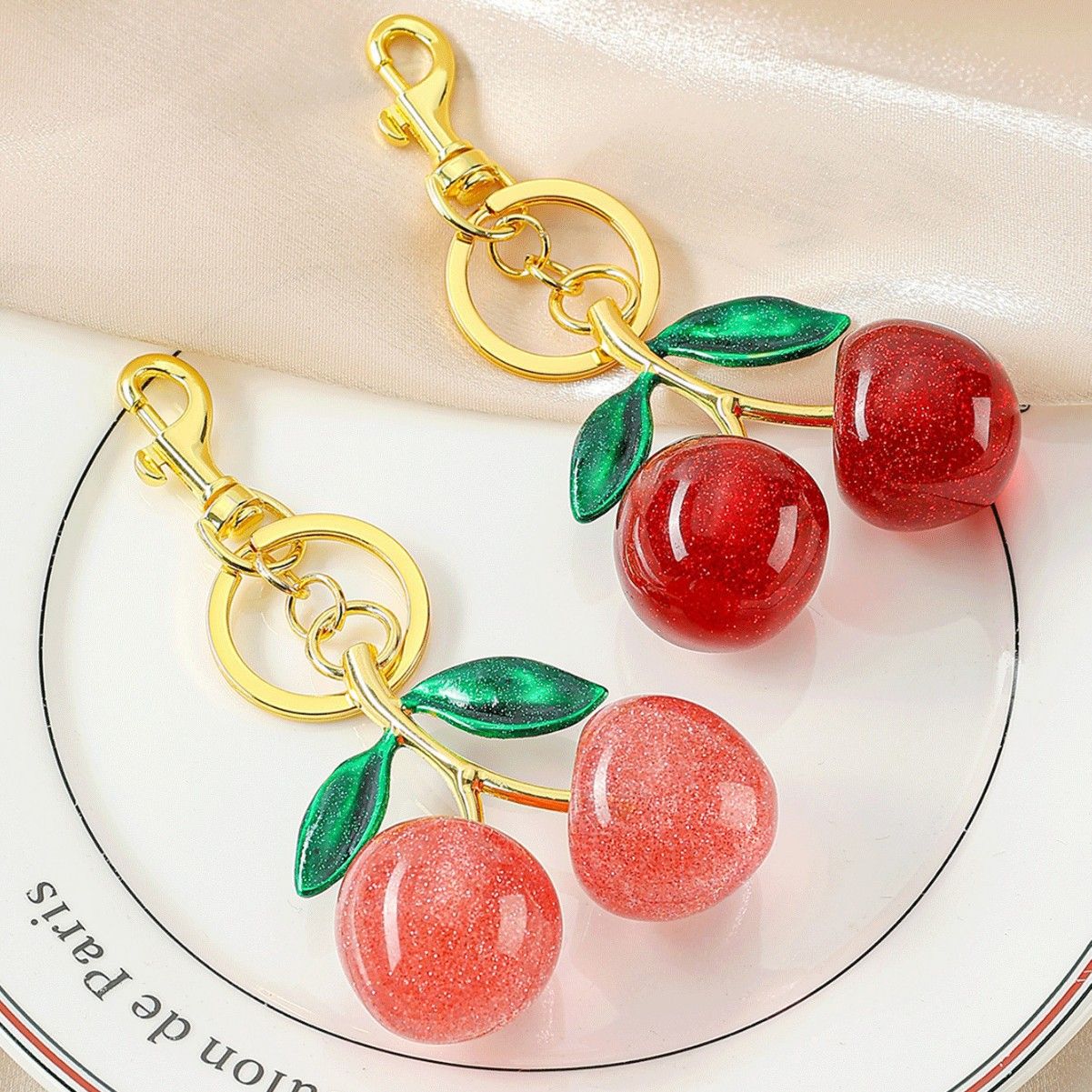 Fashionable Fashionable Cherry Keychain with Fruit Pendant for Handbags and Keys Stylish Accessory Solution for Local Trendsetters Cherry Keychain with Fruit Pendant for Handbags and Keys Stylish Accessory Solution for Local Trendsetters(Diamond-studded c