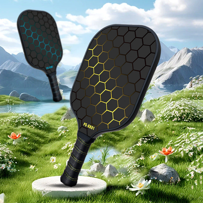 Black and Yellow Fiberglass Pickleball Paddle - 220g Lightweight Racket with Breathable PU Comfort Grip and Oversized Sweet Spot for Outdoor Play