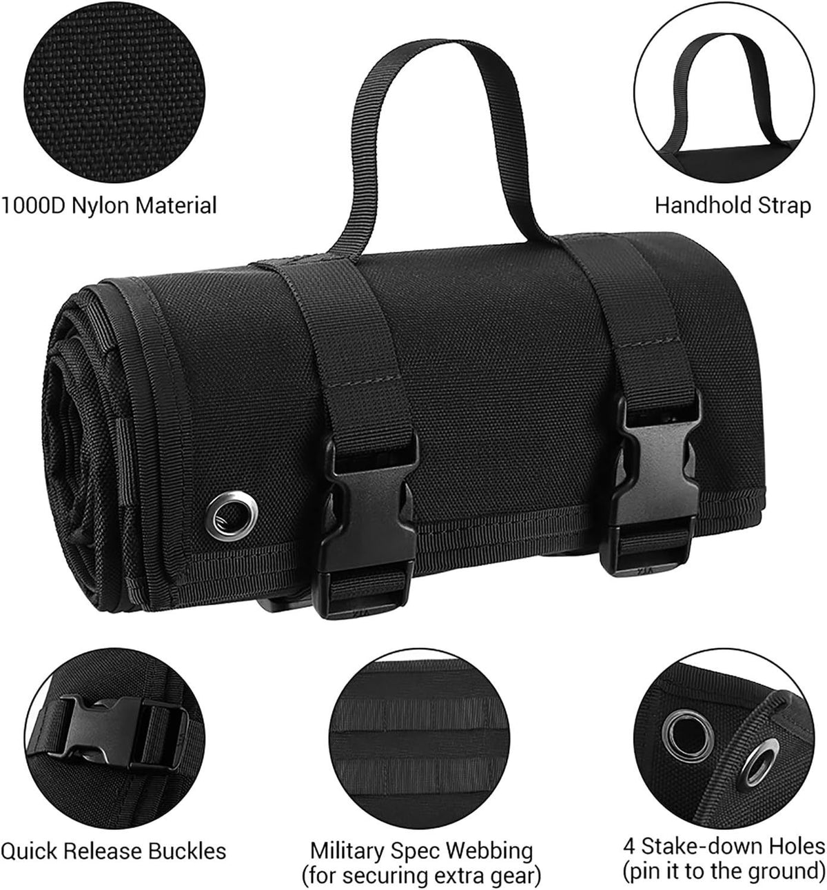 200x75CM Khaki Outdoor Tactical Roll-Up Shooting Mat - MOLLE Webbing & Stake Down Eyelets - Portable Waterproof Ground Pad for Field Training, Camping & Picnic
