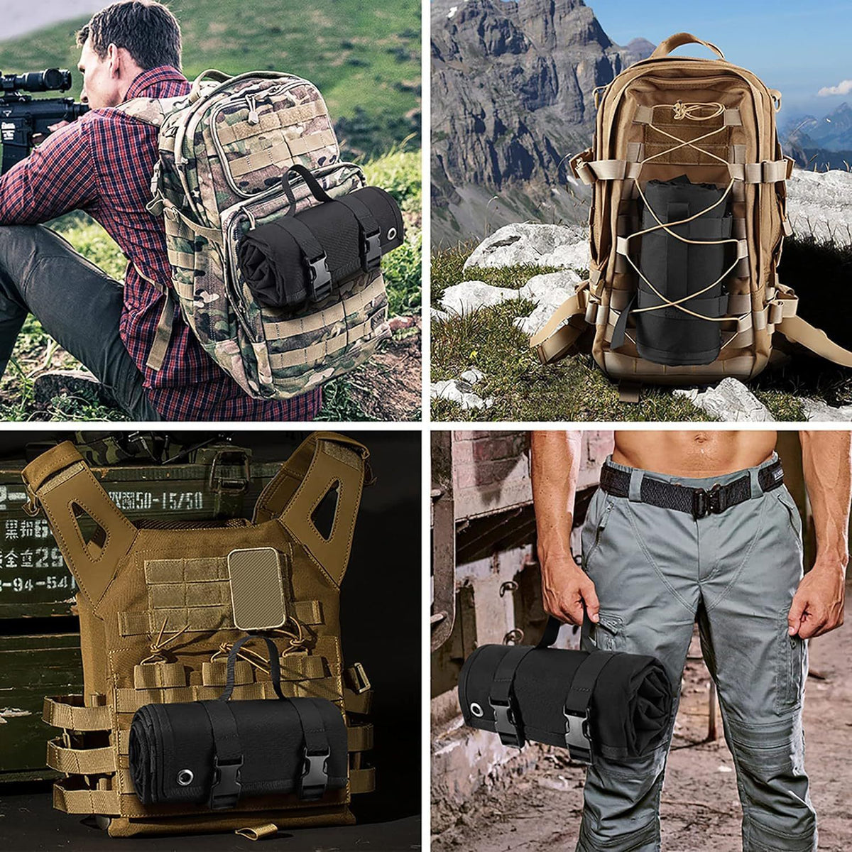 200x75CM Khaki Outdoor Tactical Roll-Up Shooting Mat - MOLLE Webbing & Stake Down Eyelets - Portable Waterproof Ground Pad for Field Training, Camping & Picnic