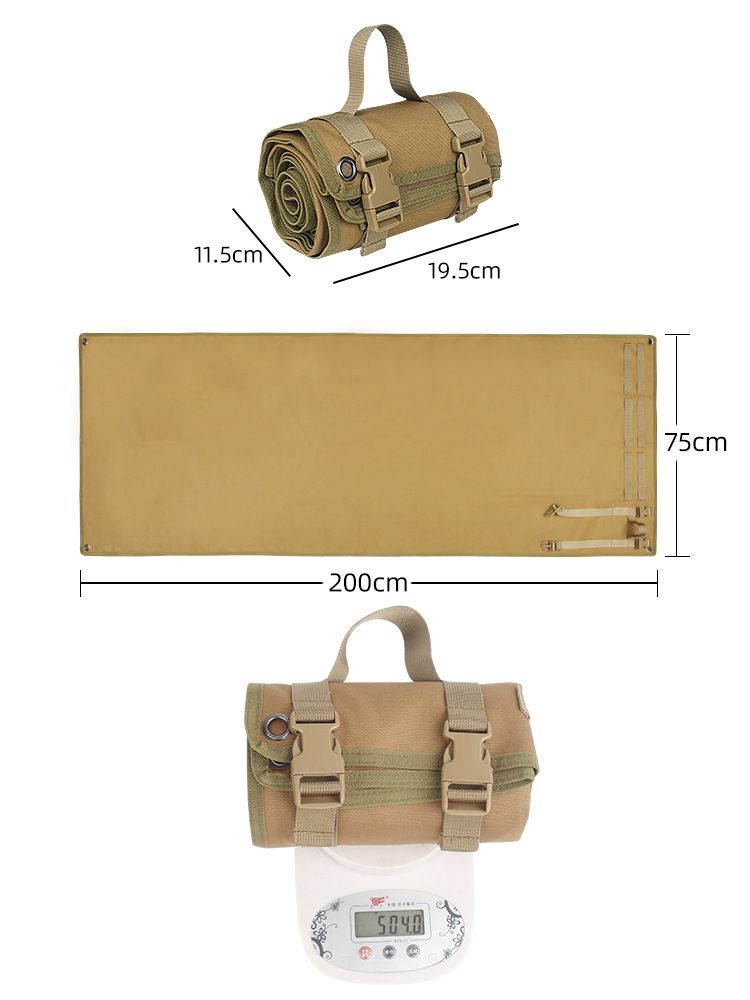 200x75CM Khaki Outdoor Tactical Roll-Up Shooting Mat - MOLLE Webbing & Stake Down Eyelets - Portable Waterproof Ground Pad for Field Training, Camping & Picnic