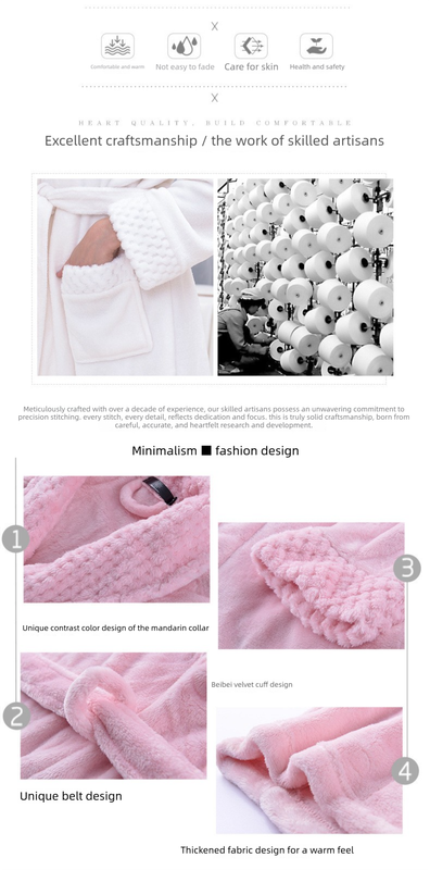 White M size Plush Flannel Robe for Couples - Thickened Warm Bathrobe with Shawl Collar, Soft Fleece Material, Unisex Long Style for Winter Home Wear