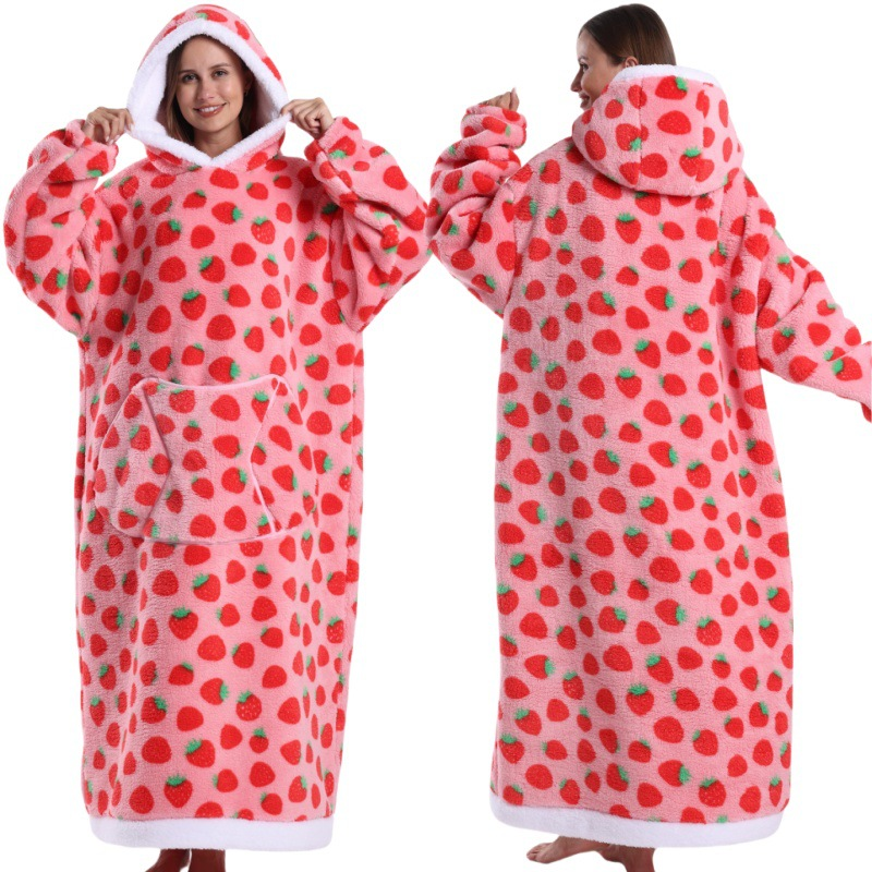 Blue Christmas Edition Oversized Hooded Blanket for Adults - Ultra Soft & Warm Wearable Fleece Throw with Giant Pocket, Perfect for Winter, Christmas & Valentine's Day