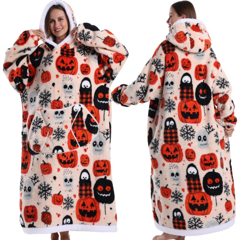 Blue Christmas Edition Oversized Hooded Blanket for Adults - Ultra Soft & Warm Wearable Fleece Throw with Giant Pocket, Perfect for Winter, Christmas & Valentine's Day