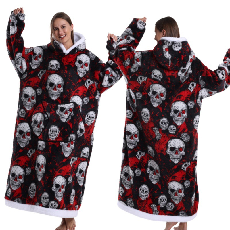 Blue Christmas Edition Oversized Hooded Blanket for Adults - Ultra Soft & Warm Wearable Fleece Throw with Giant Pocket, Perfect for Winter, Christmas & Valentine's Day