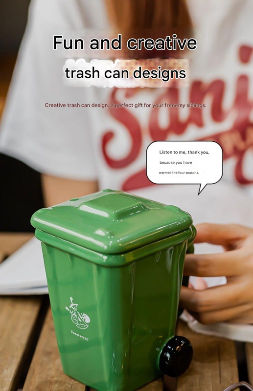 5-piece cup Creative Trash Can Ceramic Mug with Shovel Spoon - 400ml Funny Garbage Bin Coffee Cup with Lid - Novelty Gag Gift for Birthday Christmas - Quirky Kitchen Cup for Home Office【Green+Red+Blue+Yellow+Grey】