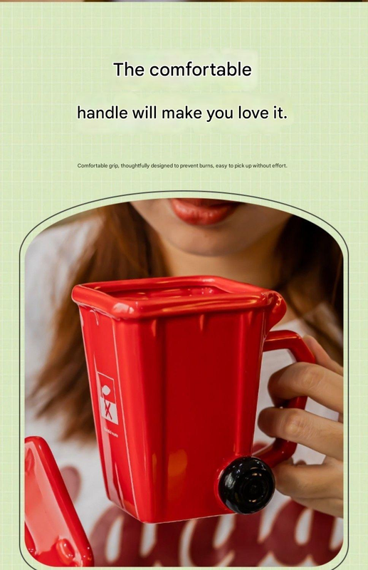 5-piece cup Creative Trash Can Ceramic Mug with Shovel Spoon - 400ml Funny Garbage Bin Coffee Cup with Lid - Novelty Gag Gift for Birthday Christmas - Quirky Kitchen Cup for Home Office【Green+Red+Blue+Yellow+Grey】