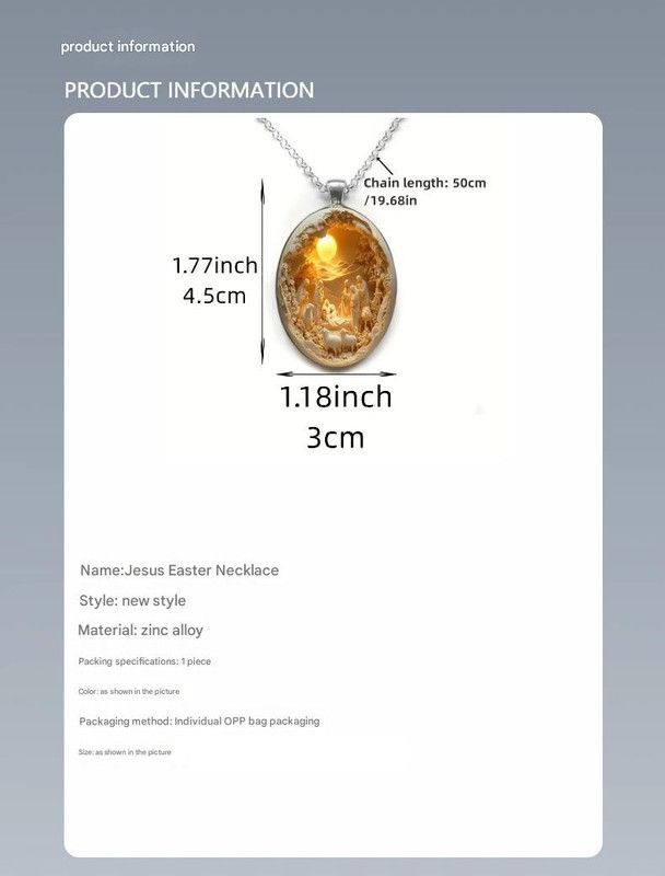 3D Nativity Scene Necklace-  Oval Pendant, Jesus Birth Christmas Easter Gift for Women Men, Zinc Alloy Chain Necklace