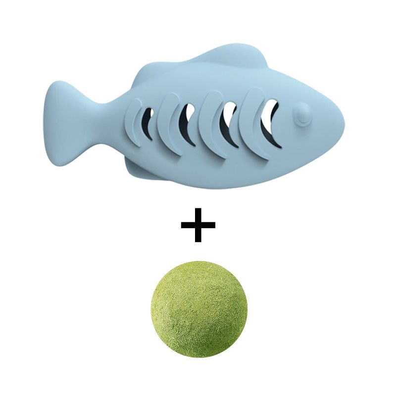 2-piece Blue Fish-Shaped Silicone Cat Toy and  Catnip– 3-in-1 Interactive & Self-Entertaining Toy with Catnip/Cat food, Dental Care & Hairball Relief – BPA-Free, Food-Grade Safety
