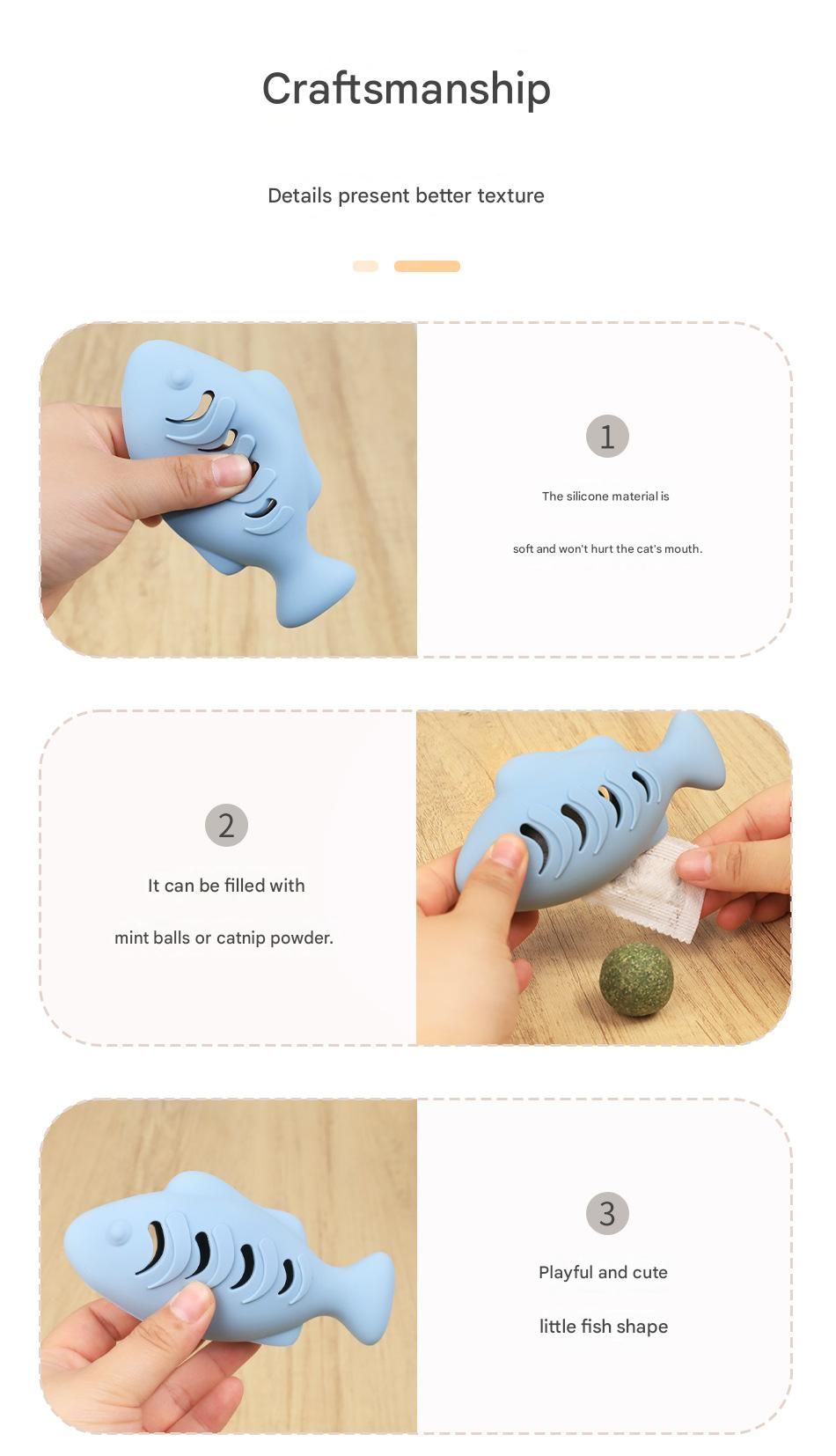 2-piece Blue Fish-Shaped Silicone Cat Toy and  Catnip– 3-in-1 Interactive & Self-Entertaining Toy with Catnip/Cat food, Dental Care & Hairball Relief – BPA-Free, Food-Grade Safety