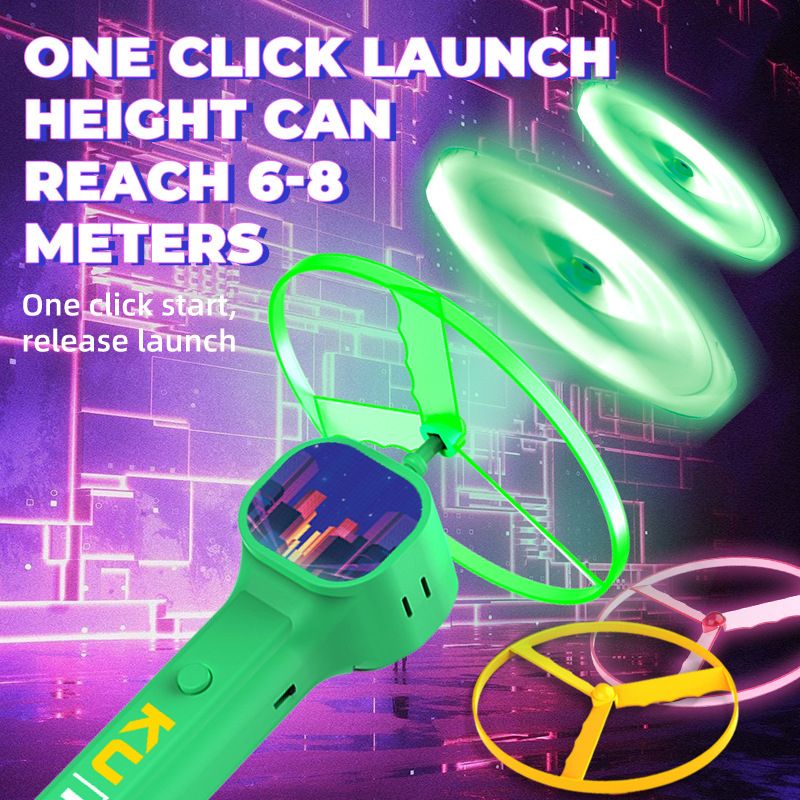 Yellow LED Light Up Flying Disc Cat Toy Interactive UFO Launcher with Replacement Discs