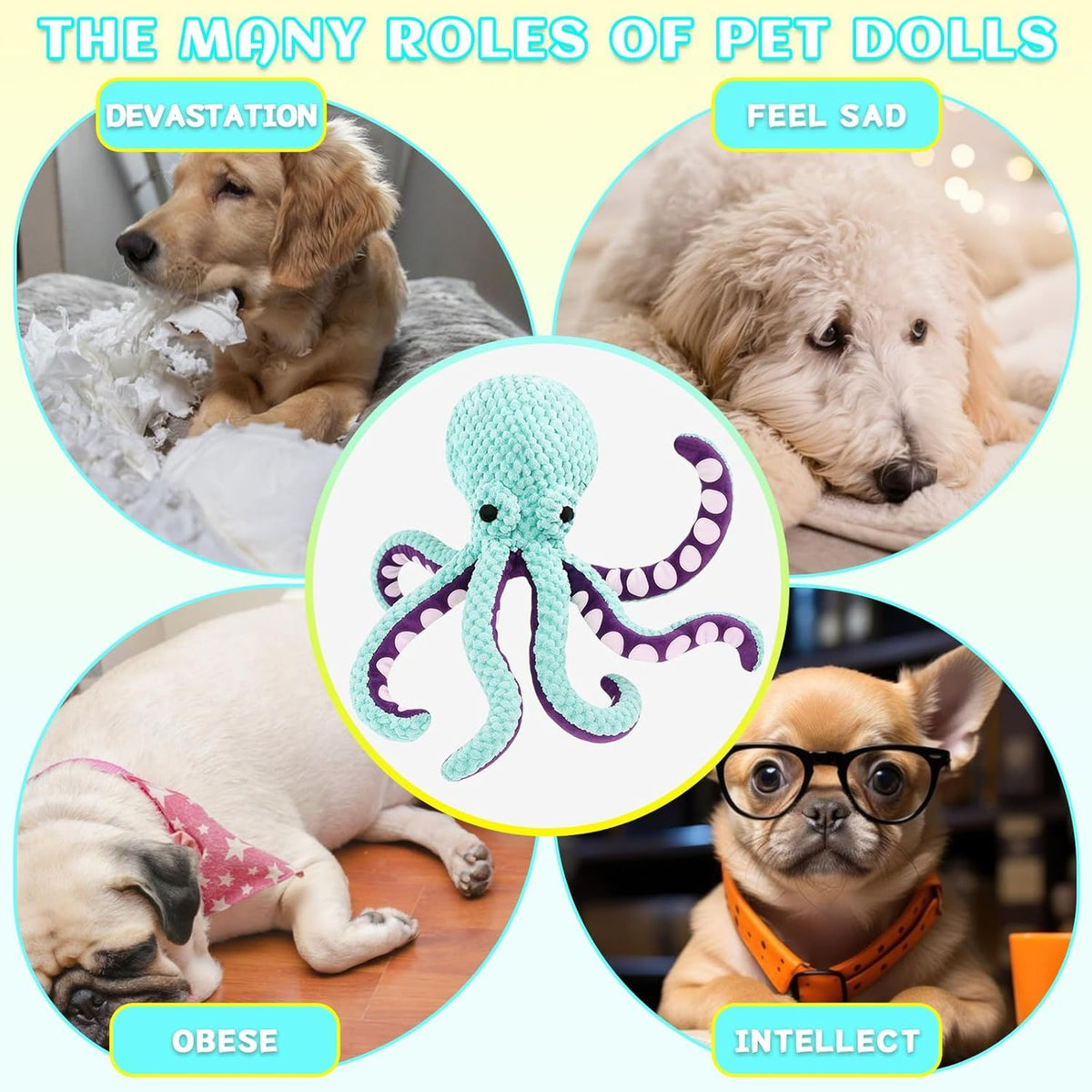 2-Pack Purple Plush Octopus Dog Toy with Squeaker - Interactive Chew Toy for Small, Medium & Large Dogs - Durable, Teeth-Cleaning & Boredom-Relief Pet Toy (35cm)