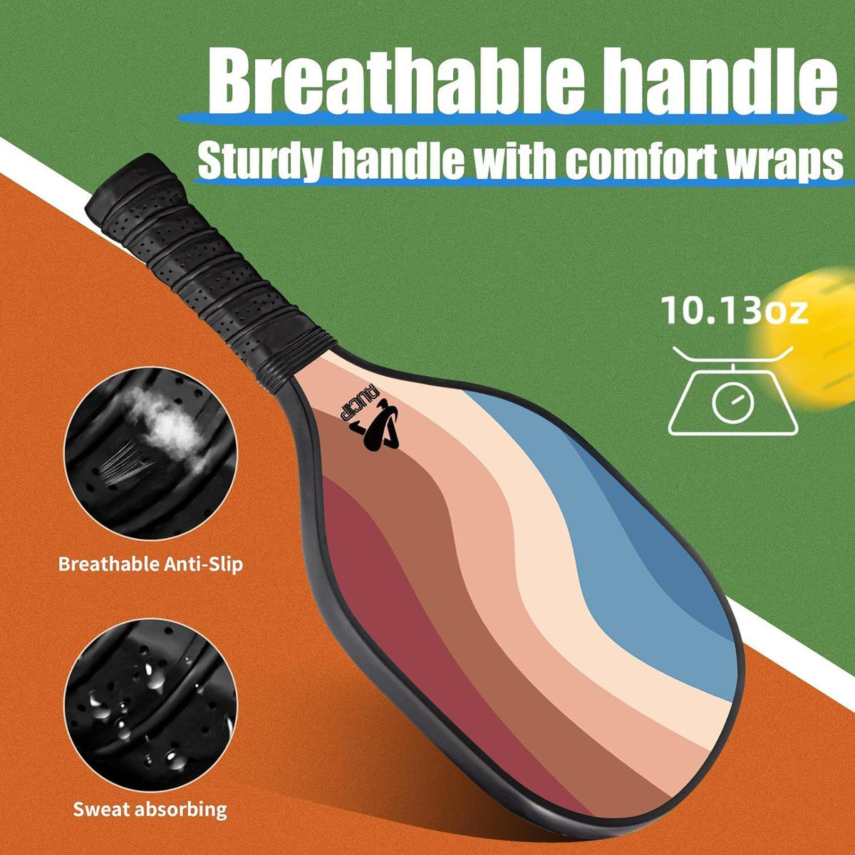 Lightweight 9-Ply Hard Basswood Pickleball Paddle with Curved Stripes Design for Indoor & Outdoor Play - Professional Size Construction, Breathable Non-Slip Grip