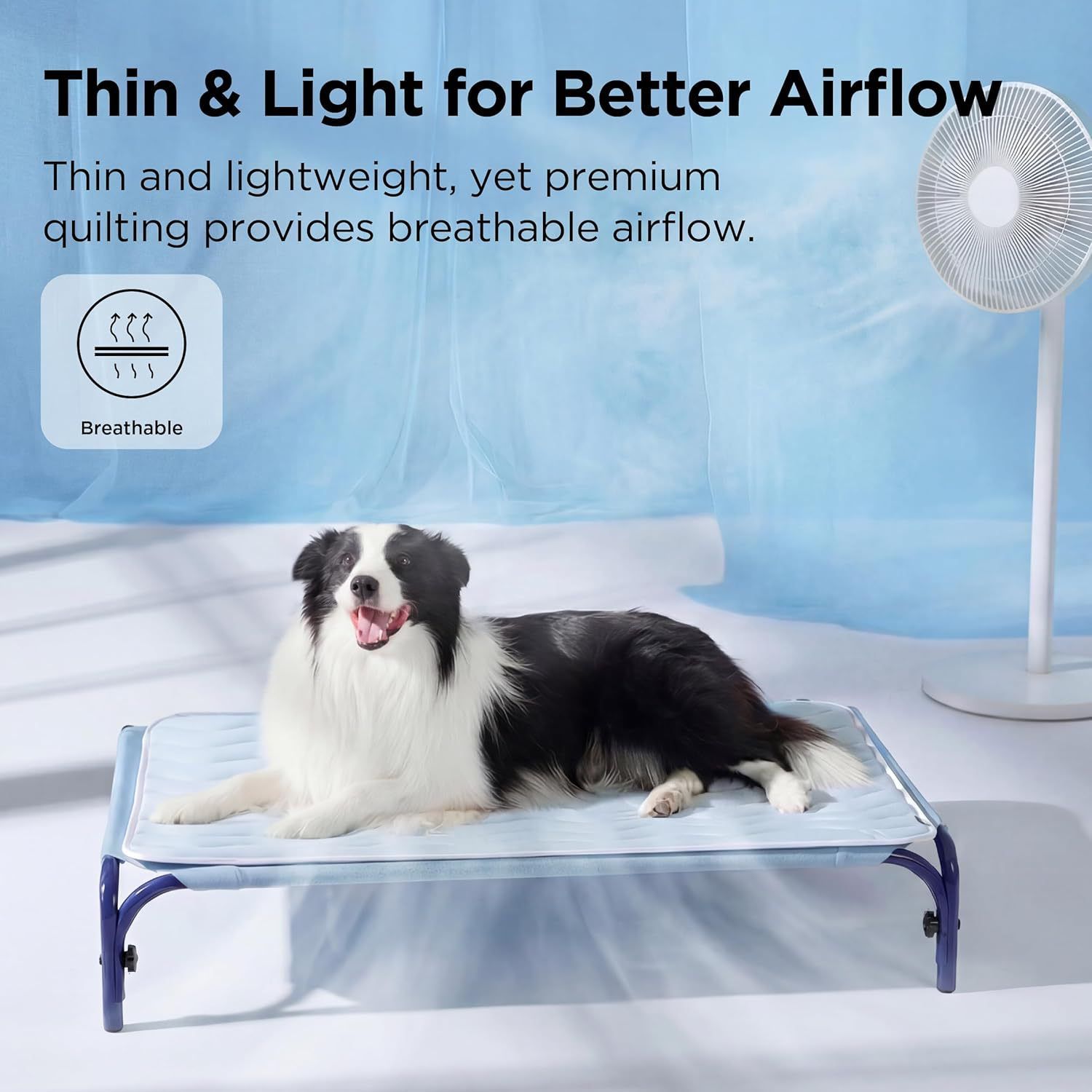 150 x 101 CM Blue Premium Wave Quiltied Pet Cooling Mat - Washable Self-Cooling Blanket with Anti-Stick Hair Surface & Non-Slip Base for Cats Dogs and Human Versatile Use