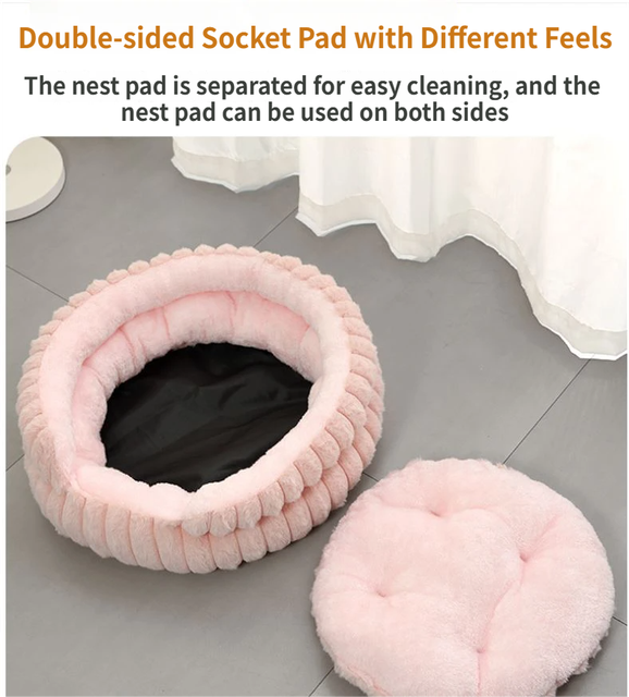 White Plush Round Pet Bed with Gap Entry & Removable Cushion S Size - Thickened Warm Anti Slip Cats and Dogs Donut Nest for All Seasons, Cozy and Soft Sleeping Bed for Home Use, S Size 40*40*15CM