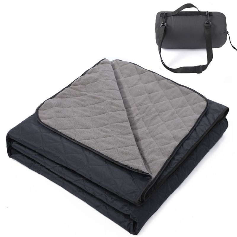 200 x 140cm Black Large Double Layer Waterproof Thick Fleece Camping Blanket Picnic Mat, Portable Travel Ground Mat with Shoulder Carry Bag for Hiking Travel Indoor Outdoor Use