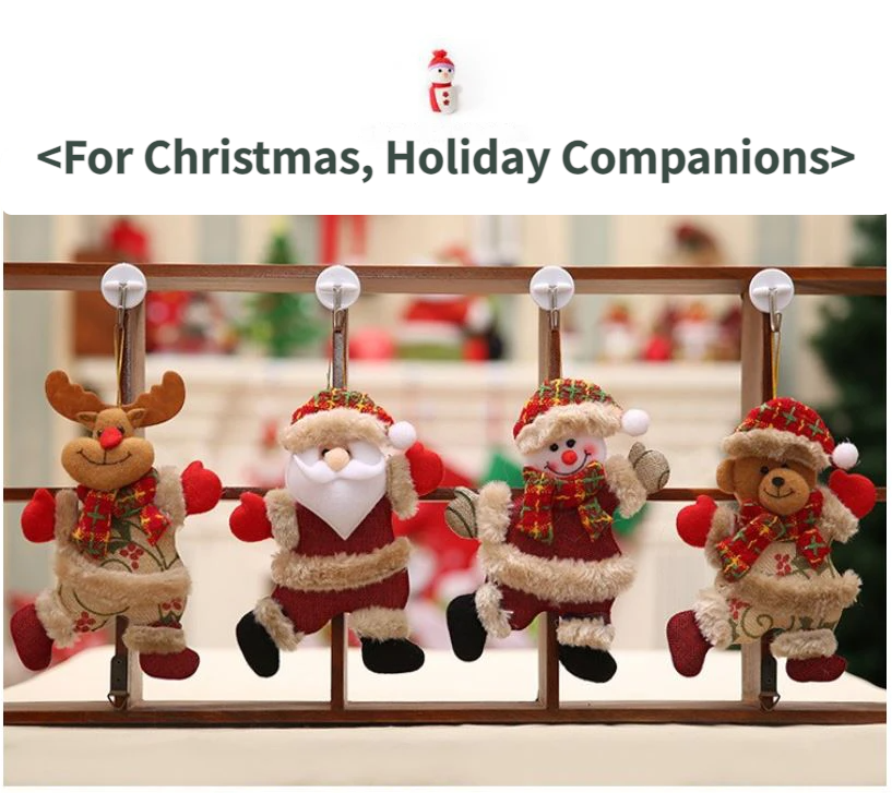 4-Piece Christmas Hanging Plush Ornaments Set - Khaki Santa Claus, Snowman, Reindeer & Bear Tree Decor, Christmas in July, Winter Christmas, Yulefest, Secret Santa Gift