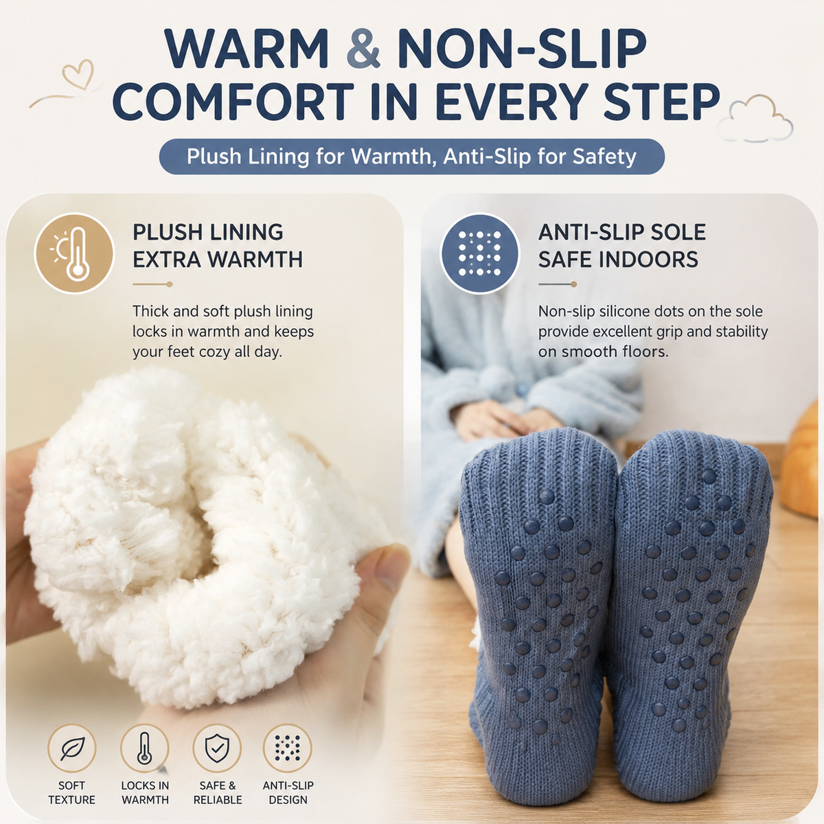 Winter Cozy Warm Loungewear Gift Set – 170 × 200CM Dark Grey Flannel Fleece Wearable Blanket with Adjustable Sleeves Large Front Pocket and Back Velcro Closure, Free XL Size Sherpa Fleece Cable Knit Anti-Slip Slipper Socks for Home Relaxation