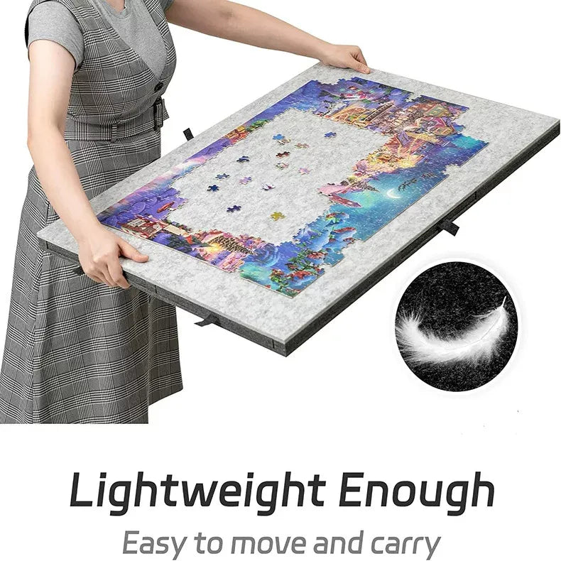 Dark Grey Foldable Anti-Slip Felt Jigsaw Puzzle Board with 6 Sorting Drawers – Lightweight 1000 Piece Puzzle Table Mat, 2-in-1 Neck-Friendly Storage Stand and Protective Cover for Unfinished Puzzle