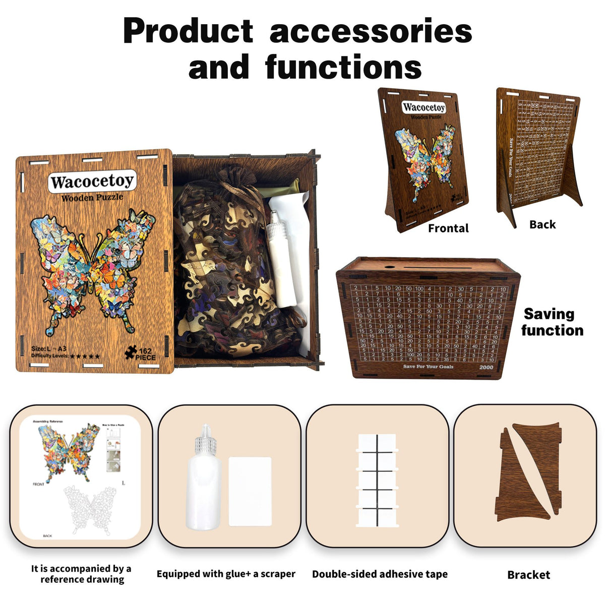 Enchanting Butterfly Wooden Jigsaw Puzzle for Adults - Dual Function 3D Puzzle Wall Art & Money Saving Box Ornament, Parent-Child Educational DIY Craft Gift, L Size 162 Pieces 11.2 x 11"